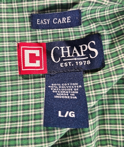 Chaps Mens Easy Care Button Down Plaid Green Long Sleeve size Large - Picture 4 of 5